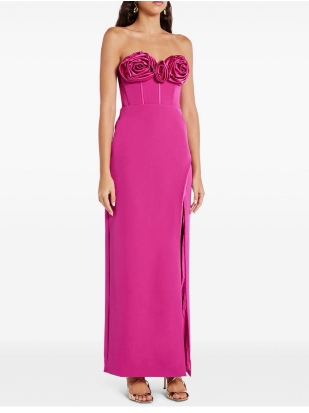 Monique Lhuillier Pink Strapless Rose-Appliqué Gown 4
